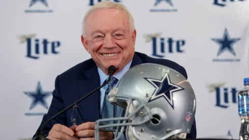 Team owner Jerry Jones of the Dallas Cowboys talks with the media during a press conference at the Ford Center at The Star on January 08, 2020.