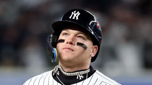 Alex Verdugo #24 of the New York Yankees rounds the bases after hitting a two-run home run in the ninth inning against the Los Angeles Dodgers during Game Three of the 2024 World Series at Yankee Stadium on October 28, 2024 in the Bronx borough of New York City.
