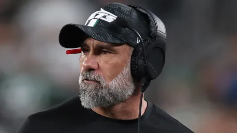 Head coach Jeff Ulbrich of the New York Jets looks on during the second quarter against the Houston Texans at MetLife Stadium on October 31, 2024 in East Rutherford, New Jersey.
