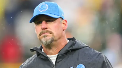 Head coach Dan Campbell of the Detroit Lions looks on prior to a game against the Green Bay Packers at Lambeau Field on November 03, 2024 in Green Bay, Wisconsin.
