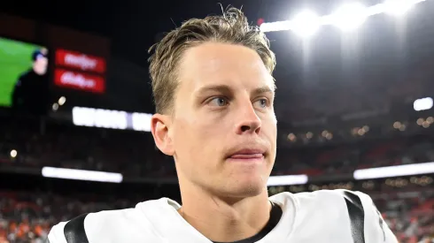 Joe Burrow #9 of the Cincinnati Bengals looks on after the game against the Cleveland Browns at FirstEnergy Stadium on October 31, 2022 in Cleveland, Ohio.
