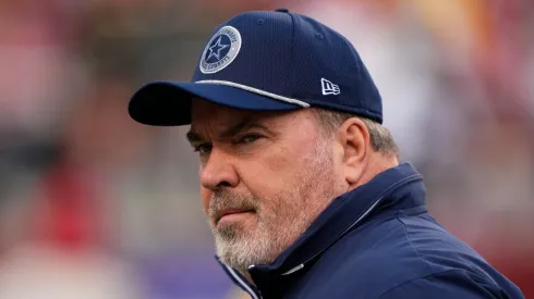 Head coach Mike McCarthy of the Dallas Cowboys looks on prior to a game against the San Francisco 49ers at Levi's Stadium on October 27, 2024 in Santa Clara, California.
