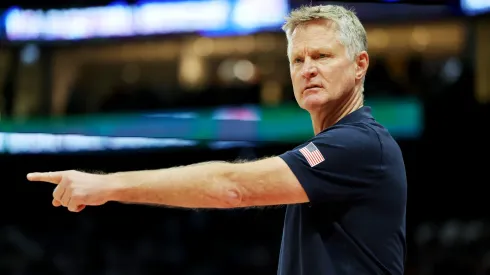 USA head coach Steve Kerr gestures during the second half of an exhibition game between the United States and Australia in 2024.