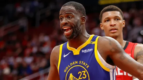 Draymond Green #23 of the Golden State Warriors reacts in the second half against the Houston Rockets at Toyota Center on November 02, 2024 in Houston, Texas. 
