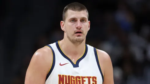 Nikola Jokic #15 of the Denver Nuggets plays the Chicago Bulls at Ball Arena
