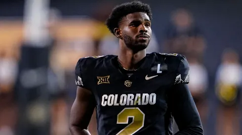 Colorado Buffaloes quarterback Shedeur Sanders (2) relaxes during a timeout in the second half of the football game between Colorado and North Dakota State in Boulder, CO.
