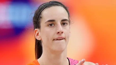 Caitlin Clark  looks on during the second half against Team USA during the 2024 WNBA All Star Game
