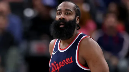 James Harden #1 of the LA Clippers dribbles during a 110-98 Clippers win over the Philadelphia 76ers at Intuit Dome on November 06, 2024 in Inglewood, California. 
