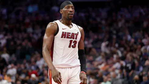 Bam Adebayo #13 of the Miami Heat stands on the court during their game against the Sacramento Kings
