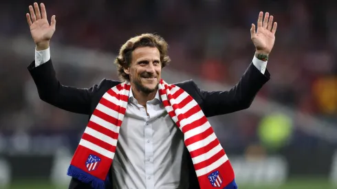 Former player of Atletico Madrid, Diego Forlan is pictured prior to the Liga match between Club Atletico de Madrid and Real Madrid CF at Wanda Metropolitano