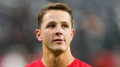 Quarterback Brock Purdy #13 of the San Francisco 49ers looks on before a preseason game against the Las Vegas Raiders at Allegiant Stadium on August 23, 2024 in Las Vegas, Nevada. 
