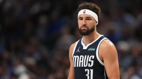 DALLAS, TEXAS – OCTOBER 24: Klay Thompson #31 of the Dallas Mavericks looks on while playing the San Antonio Spurs during the third quarter at American Airlines Center on October 24, 2024 in Dallas, Texas.  NOTE TO USER: User expressly acknowledges and agrees that, by downloading and or using this photograph, User is consenting to the terms and conditions of the Getty Images License Agreement. (Photo by Sam Hodde/Getty Images)
