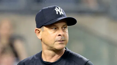 Aaron Boone #17 of the New York Yankees walks back to the dugout after being ejected in the top of the seventh inning during the game against the Atlanta Braves at Yankee Stadium on June 22, 2024 in New York City. The Yankees defeated the Braves 8-3.
