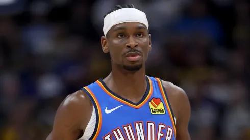 Shai Gilgeous-Alexander #2 of the Oklahoma City Thunder plays the Denver Nuggets