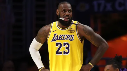 LeBron James #23 of the Los Angeles Lakers looks on during the third quarter against the Memphis Grizzlies at Crypto.com Arena on November 13, 2024 in Los Angeles, California.
