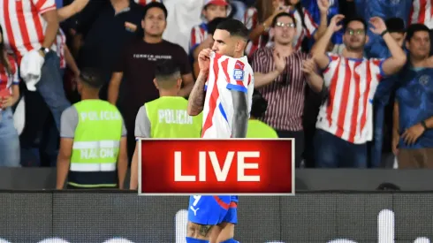 Tony Sanabria of Paraguay celebrates after scoring against Argentina 
