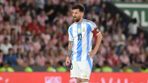 Lionel Messi reacts during the match between Argentina and Paraguay 
