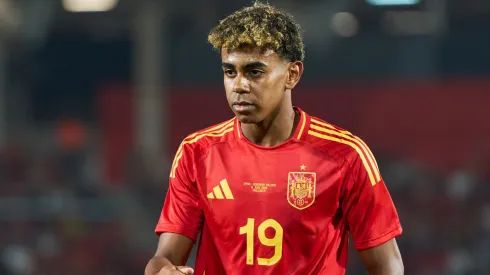  Lamine Yamal of Spain looks on during the international friendly match between Spain and Northern Ireland at Estadi de Son Moix on June 08, 2024 in Mallorca, Spain.
