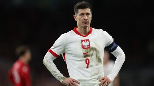 Robert Lewandowski of Poland during the UEFA EURO 2024 Play-Offs semifinal match between Wales and Poland at Cardiff City Stadium on March 26, 2024 in Cardiff, Wales.