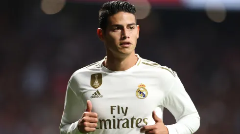  James Rodriguez of Real Madrid looks on during the Liga match between Club Atletico de Madrid and Real Madrid CF
