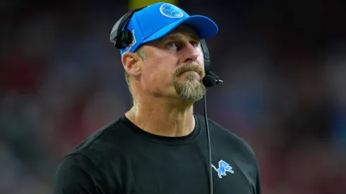 Detroit Lions head coach Dan Campbell during an NFL game between the Texans and the Lions on November 10, 2024 in Houston, Texas. The Lions won, 26-23, on a walk-off field goal.