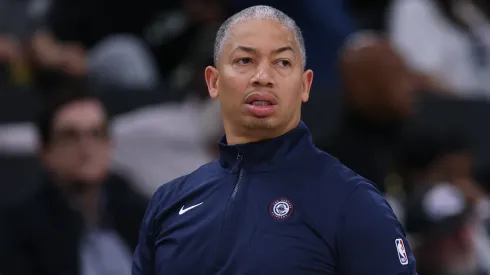 Head coach Tyronn Lue of the LA Clippers watches play during the first half against the Sacramento Kings
