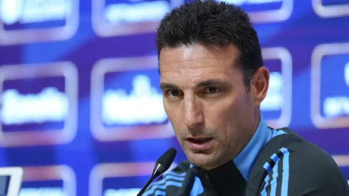 Lionel Scaloni, coach of Argentina, speaks during a press conference at Lionel Messi training camp 
