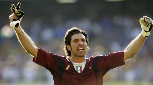 Goalkeeper Gianluigi Buffon of Italy celebrates, following his team's 1-0 victory during the FIFA World Cup Germany 2006 Round of 16 match between Italy and Australia
