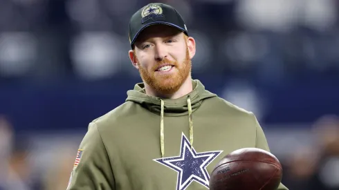 Cooper Rush #10 of the Dallas Cowboys warms up prior to a game against the Indianapolis Colts at AT&T Stadium on December 04, 2022.
