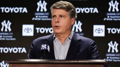 Yankees principal owner Hal Steinbrenner speaks during a press conference at Yankee Stadium.