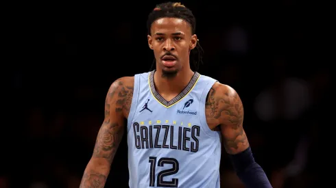 Ja Morant #12 of the Memphis Grizzlies in action against the Brooklyn Nets at Barclays Center on November 04, 2024 in the Brooklyn borough of New York City.