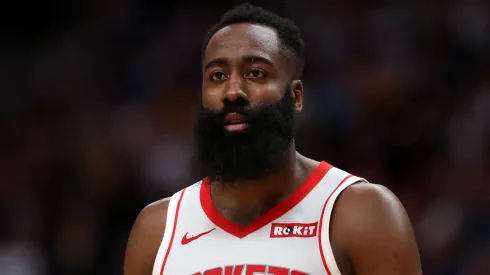 James Harden #13 of the Houston Rockets plays the Denver Nuggets at the Pepsi Center on November 20, 2019
