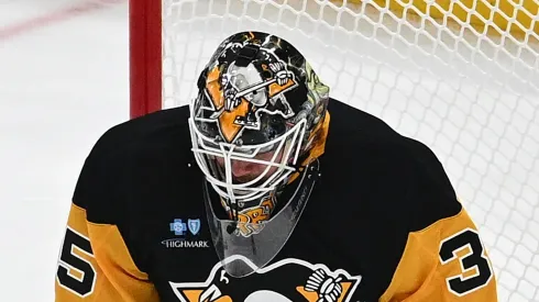 Tristan Jarry #35 of the Pittsburgh Penguins makes a save in the second period during the game against the Winnipeg Jets at PPG PAINTS Arena on November 22, 2024 in Pittsburgh, Pennsylvania.
