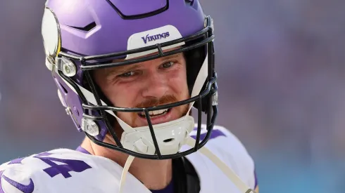 Sam Darnold #14 of the Minnesota Vikings against the Tennessee Titans at Nissan Stadium on November 17, 2024 in Nashville, Tennessee. 
