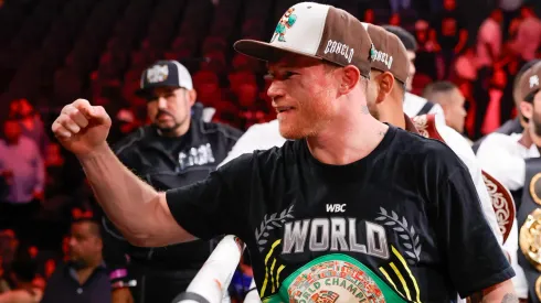 WBC/WBA/WBO super middleweight champion Canelo Alvarez reacts after he won a title fight by unanimous decision against Edgar Berlanga, not pictured, at T-Mobile Arena on September 14, 2024 in Las Vegas, Nevada.