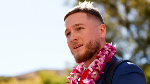 Quinn Ewers #3 of the Texas Longhorns arrives prior to the game against the Kentucky Wildcats at Darrell K Royal-Texas Memorial Stadium on November 23, 2024 in Austin, Texas.