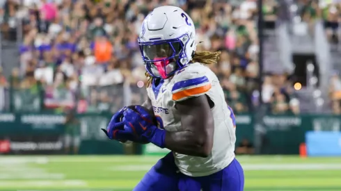 Ashton Jeanty #2 of the Boise State Broncos runs into the end zone to score a touchdown during the second half of the game against the Hawaii Rainbow Warriors at the Clarence T.C. Ching Athletics Complex on October 12, 2024 in Honolulu, Hawaii.
