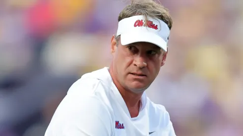 Head coach Lane Kiffin of the Mississippi Rebels reacts before a game against the LSU Tigers at Tiger Stadium on October 12, 2024 in Baton Rouge, Louisiana.
