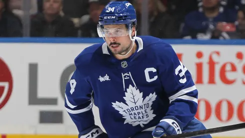 Auston Matthews #34 of the Toronto Maple Leafs skates against the Los Angeles Kings during the 3rd period in an NHL game on October 16, 2024 in Toronto, Ontario, Canada. 
