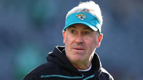 Head coach Doug Pederson of the Jacksonville Jaguars looks on prior to a game against the Philadelphia Eagles at Lincoln Financial Field on November 03, 2024 in Philadelphia, Pennsylvania.