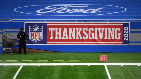 A detailed view of a Thanksgiving sign prior to a game between the Detroit Lions and the Houston Texans at Ford Field on November 26, 2020.