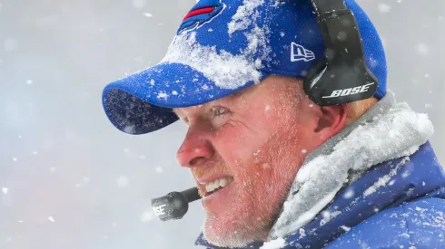 Head Coach Sean McDermott of the Buffalo Bills looks at the field during the second quarter against the Indianapolis Colts on December 10, 2017 at New Era Field in Orchard Park, New York.
