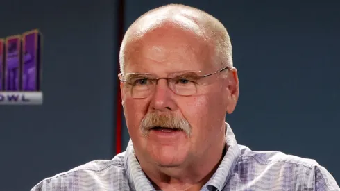 Head coach Andy Reid of the Kansas City Chiefs speaks during a news conference for the winning head coach and MVP of Super Bowl LVIII at the Mandalay Bay Convention Center on February 12, 2024 in Las Vegas, Nevada.
