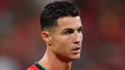 Cristiano Ronaldo of Portugal reacts during the UEFA EURO 2024 quarter-final match between Portugal and France at Volksparkstadion on July 05, 2024 in Hamburg, Germany. 
