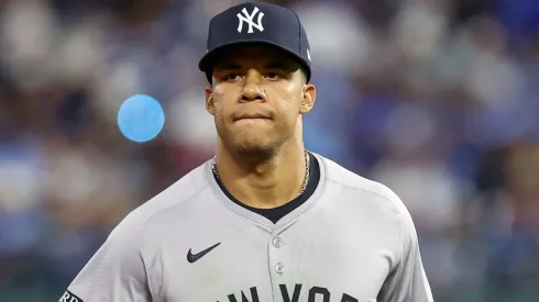 New York Yankees right fielder Juan Soto (22) during game 3 of the American League Division Series against the Kansas City Royals at Kauffman Stadium in Kansas City.
