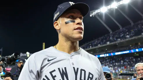  New York Yankees center fielder Aaron Judge (99) after game 4 of the American League Division Series against the Kansas City Royals at Kauffman Stadium.
