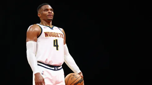 Russel Westbrook of Denver Nuggets looks on during the NBA match between Denver Nuggets and Boston Celtics
