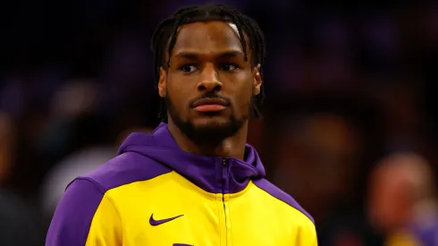 Bronny James #9 of the Los Angeles Lakers at Crypto.com Arena on November 10, 2024 in Los Angeles, California. 
