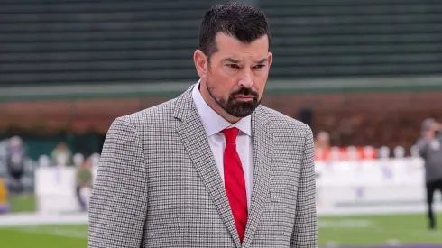 Ohio State Buckeyes head coach Ryan Day arrives to the stadium prior to the game between the Ohio State Buckeyes and Northwestern Wildcats at Wrigley Field, Chicago, Illinois.
