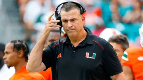 Miami Hurricanes head coach Mario Cristobal on the sidelines during the game against the Virginia Cavaliers at Hard Rock Stadium in Miami Gardens on Oct. 28, 2023.